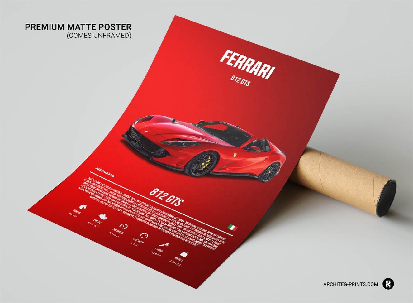 Ferrari 812 GTS - Sport Car Poster Print | Architeg Prints